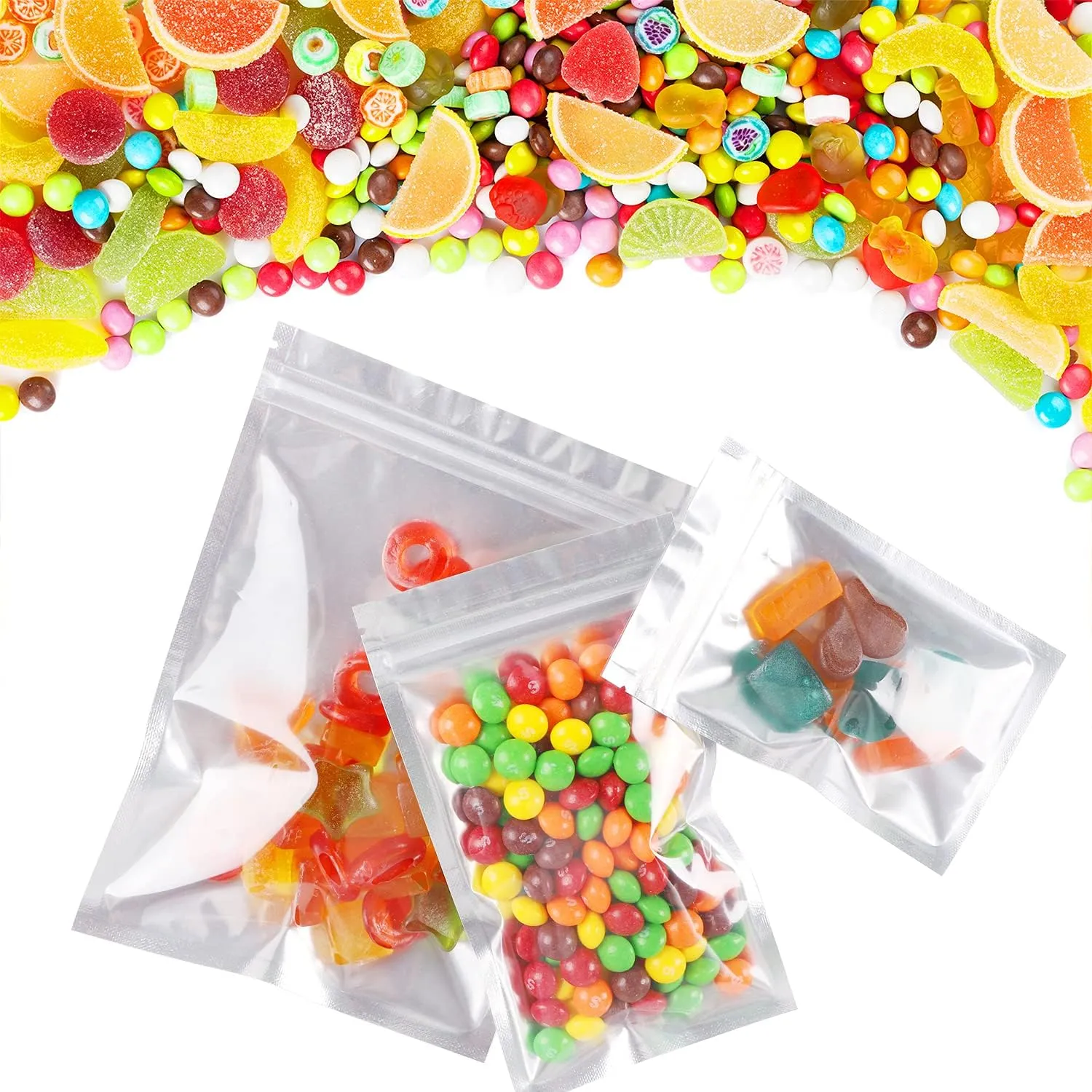 Smell Proof Bags 100 Pack 3 x 4 Inch Resealable Mylar Bags Foil Pouch Flat Bag with Clear Window Pink