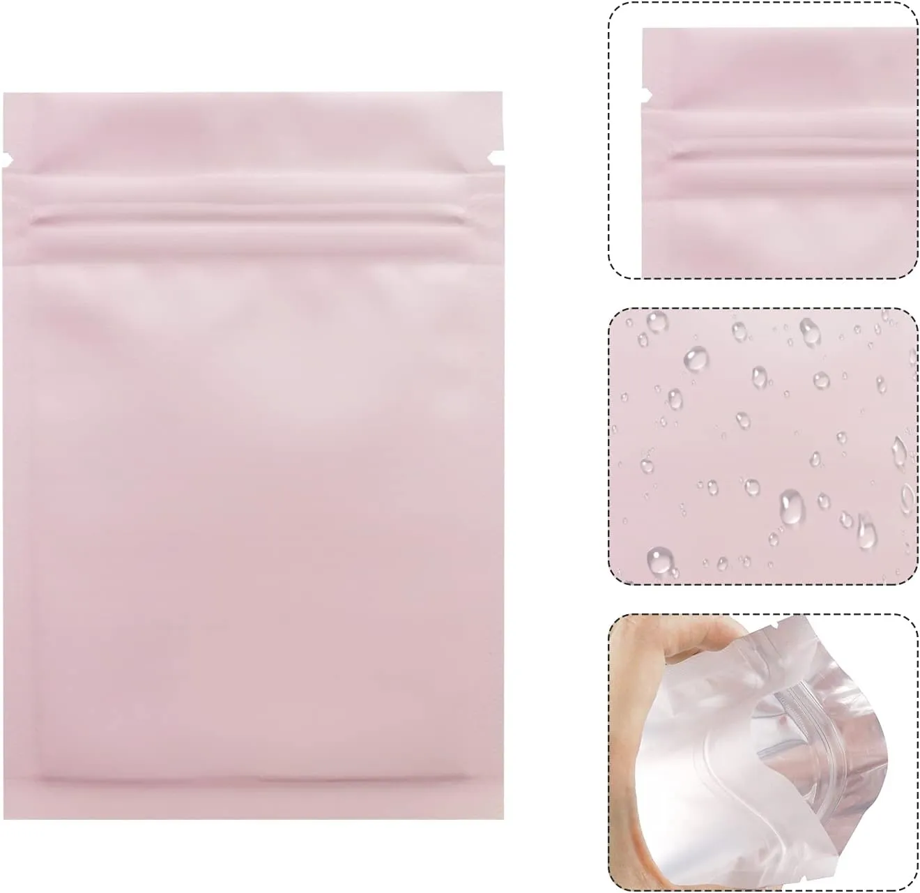 Smell Proof Bags 100 Pack 3 x 4 Inch Resealable Mylar Bags Foil Pouch Flat Bag with Clear Window Pink