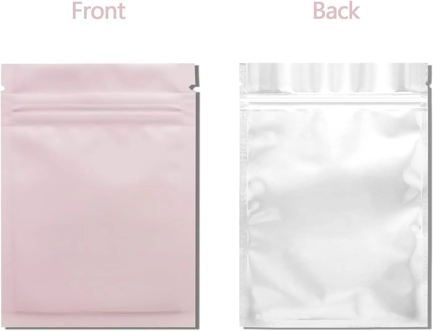 Smell Proof Bags 100 Pack 3 x 4 Inch Resealable Mylar Bags Foil Pouch Flat Bag with Clear Window Pink