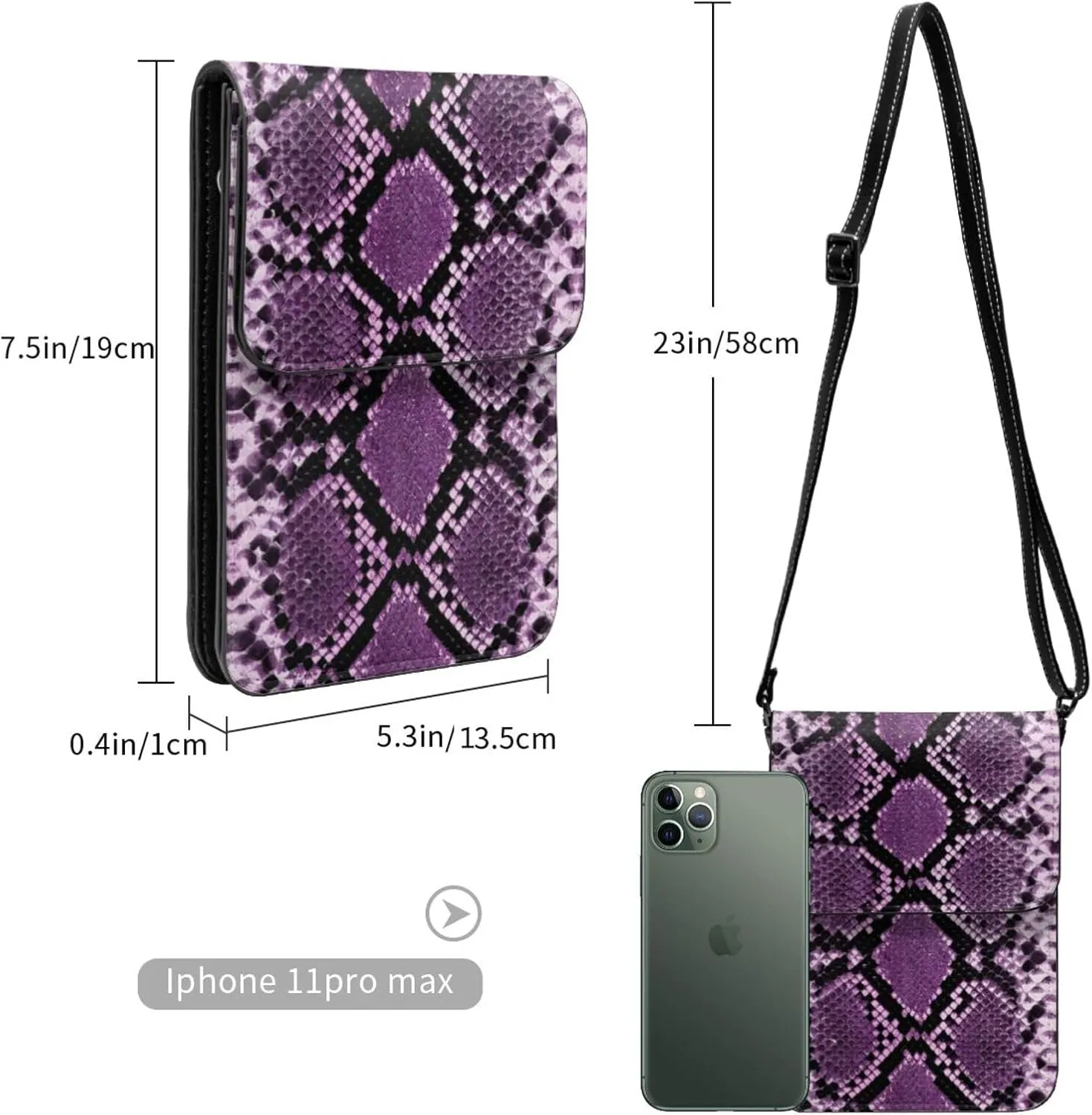 Snake Skin Python Pattern Woman Crossbody Bags Leather One Shoulder Handbags Wallet Adjustable Strap Cell Phone Purse