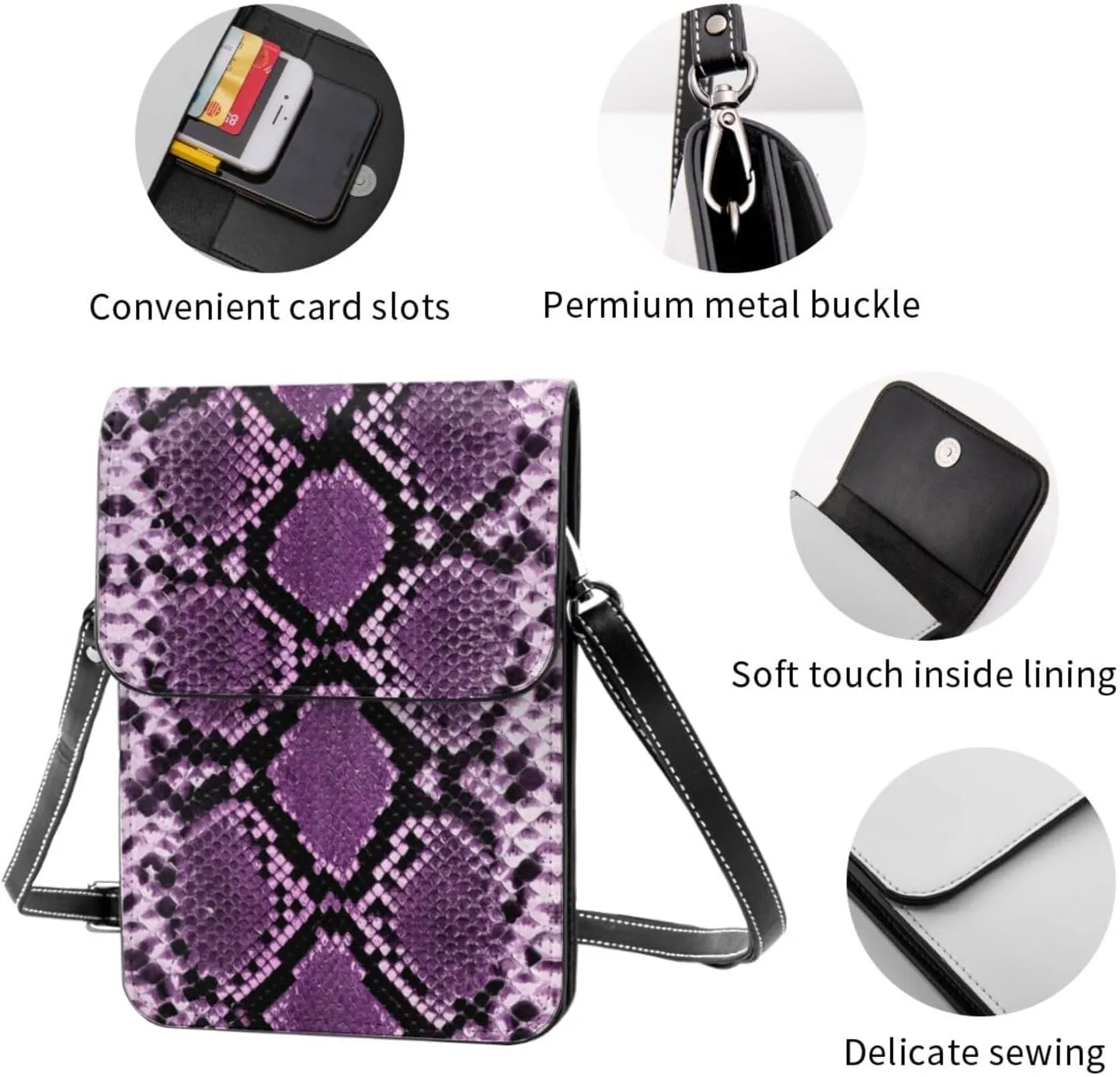 Snake Skin Python Pattern Woman Crossbody Bags Leather One Shoulder Handbags Wallet Adjustable Strap Cell Phone Purse