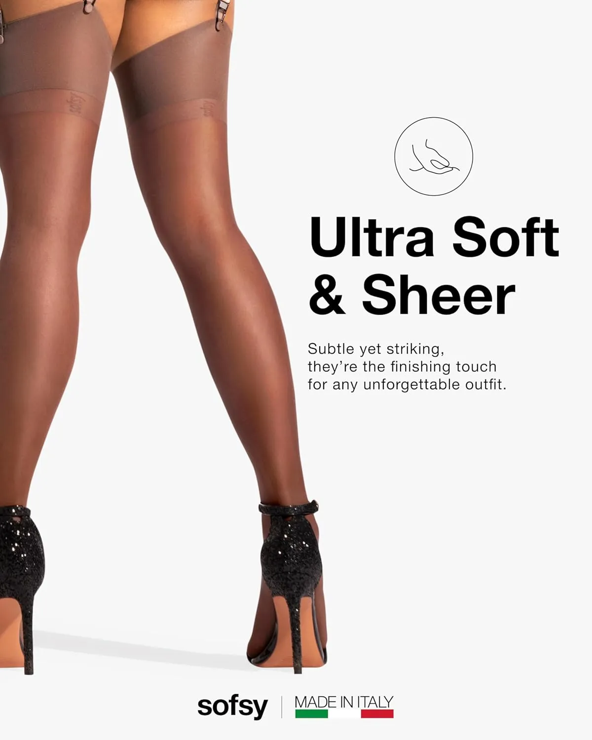 sofsy Summer Elegance - Italian-Made Sheer Thigh High Stockings for Women Lingerie Garter Belt | Silky Soft Seamless Fit