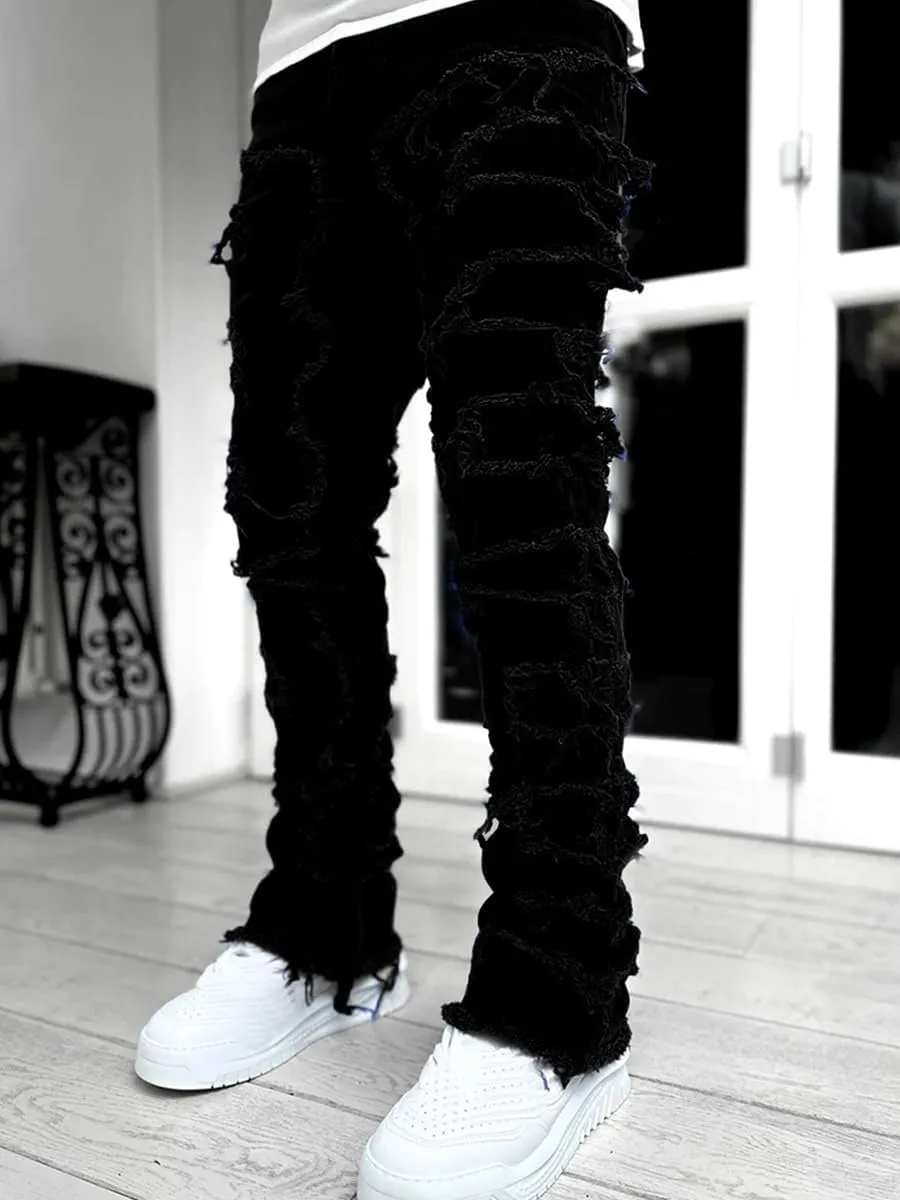 Stacked Jeans Men Skinny Ripped Jeans Slim Fit Denim Pants Y2K Goth Harajuku Emo Jeans Trouser