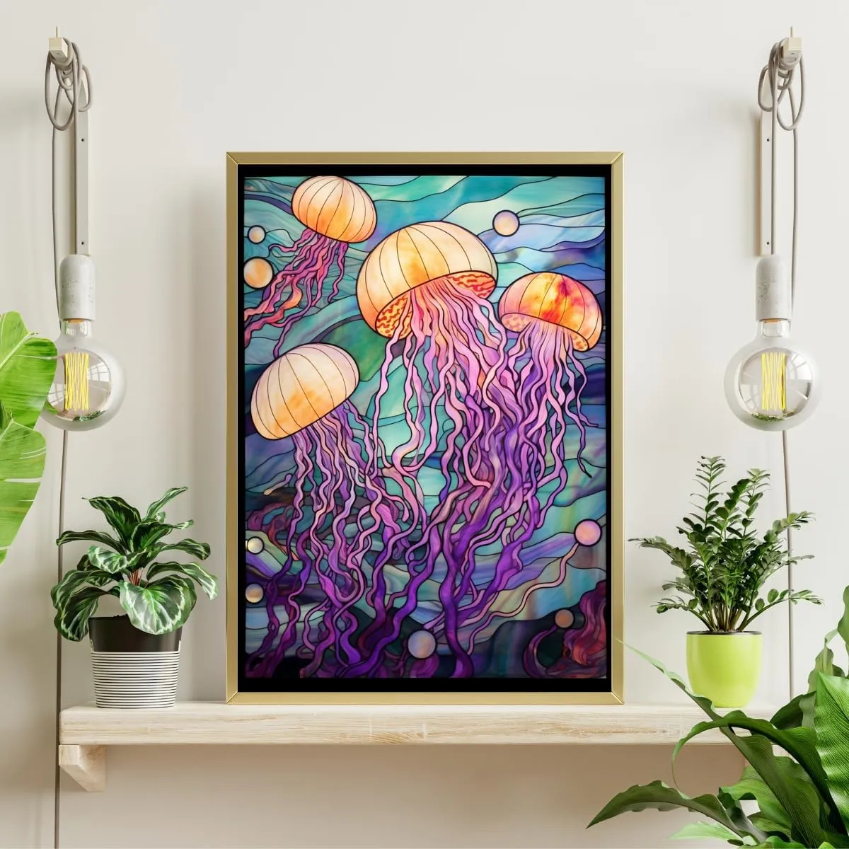 Stained Glass Jelly Fish Jigsaw Puzzle 300/500/1000 Piece (1000pc (50×75cm))