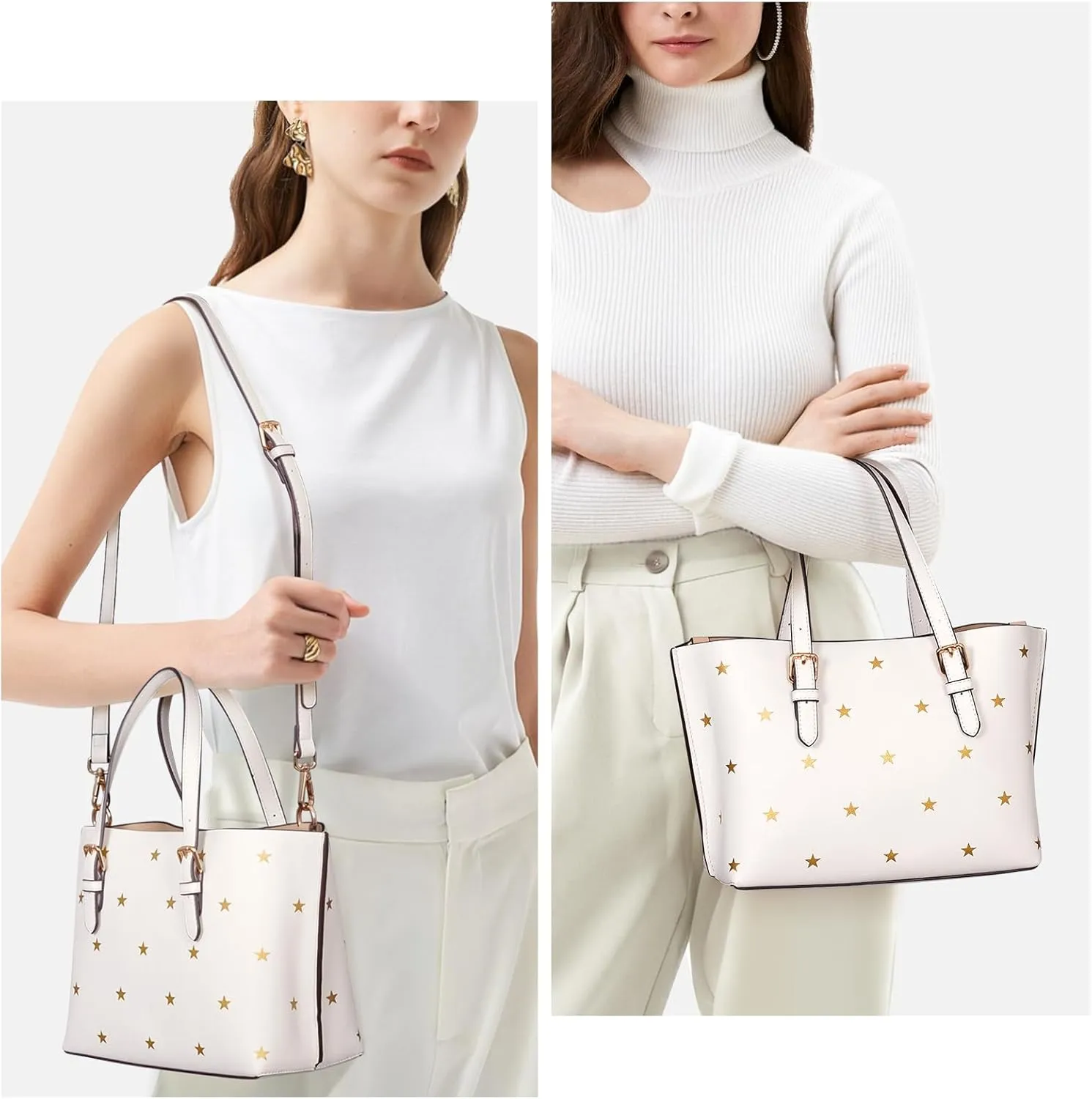 Star Print Tote Bag for Women Top-handle Crossbody Bags Soft PU Crossbody Tote Large Capacity Womens Satchel Handbag