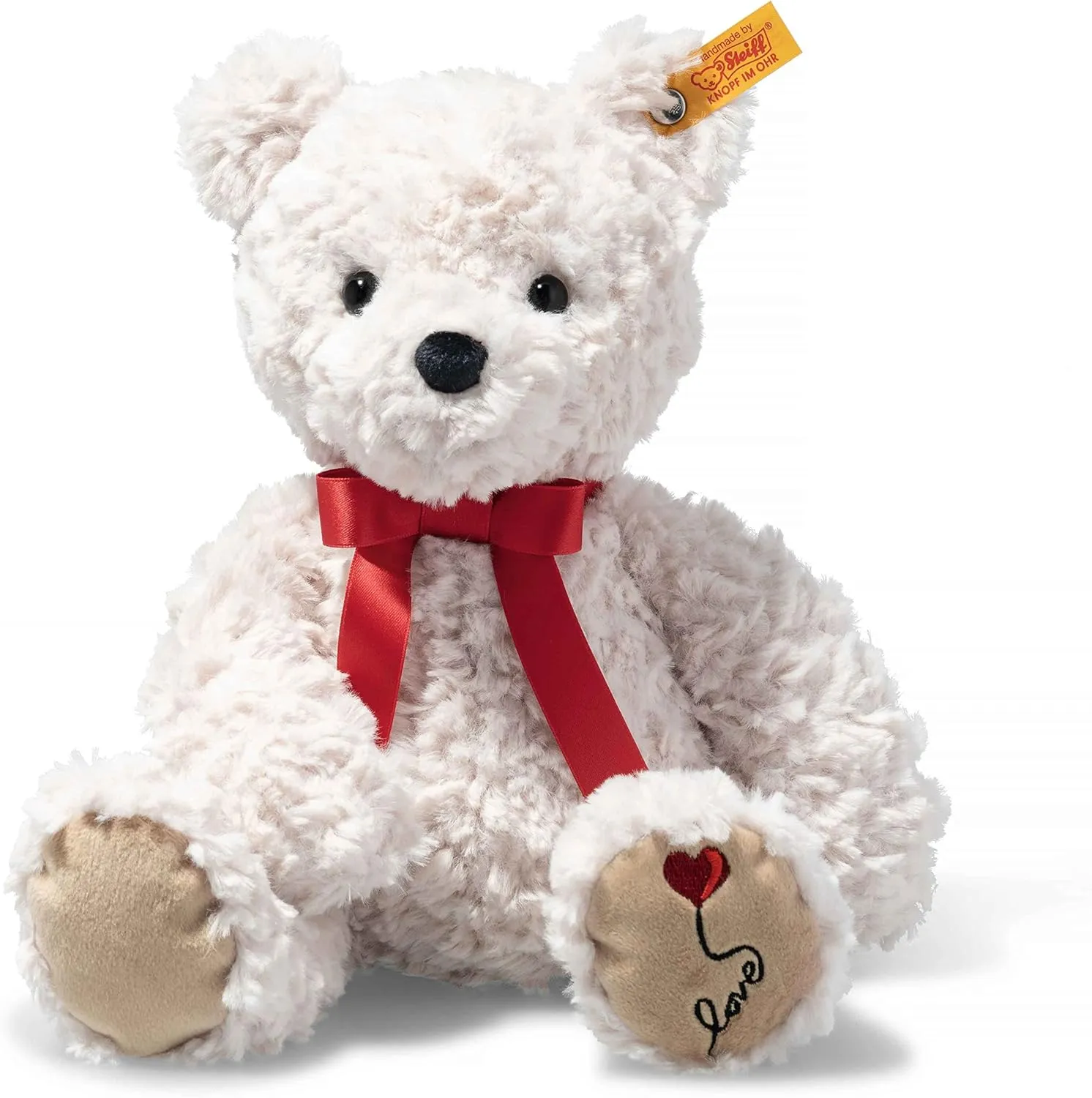 Steiff Jimmy Love Teddy Bear, Premium Plush Bear with Satin Red Bow & Embroidered Paw Pad, Adorable Thoughtful Gift for all Occasions