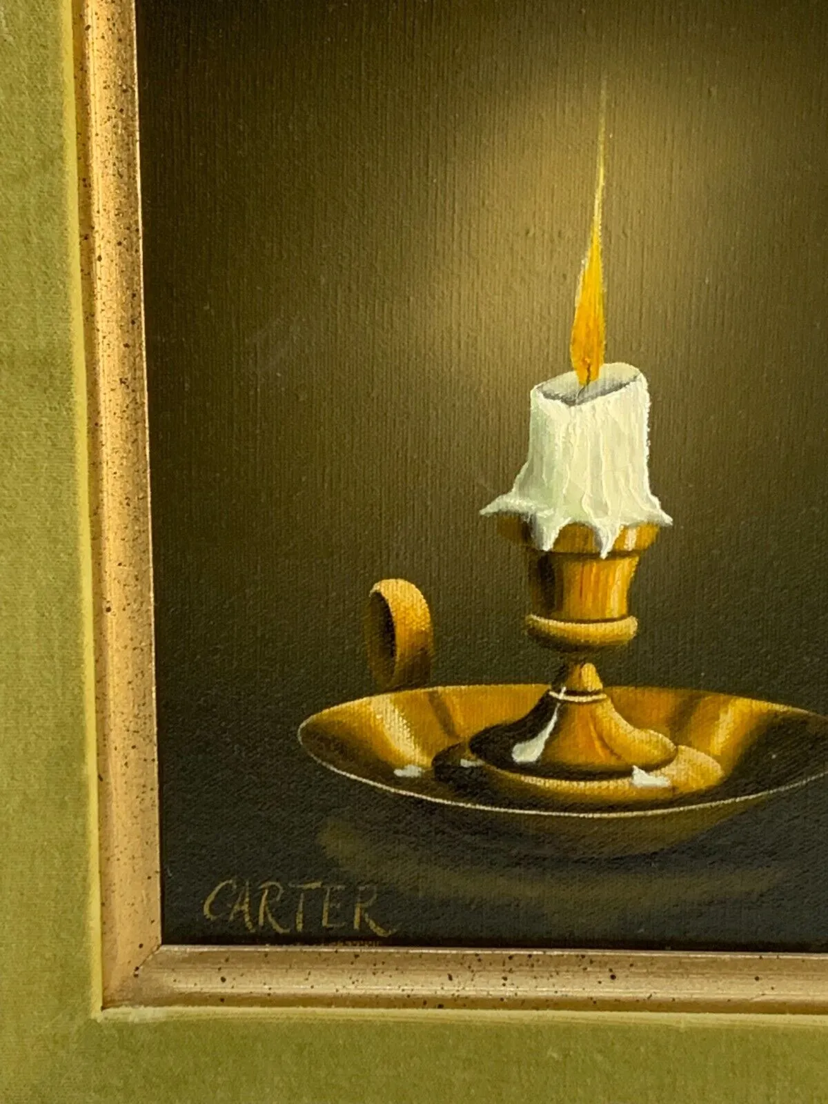 Still Life Painted On Canvas lit up Candle By Carter