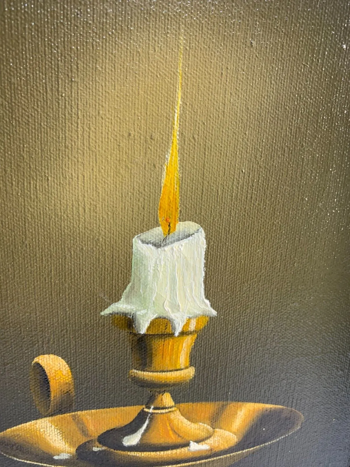 Still Life Painted On Canvas lit up Candle By Carter