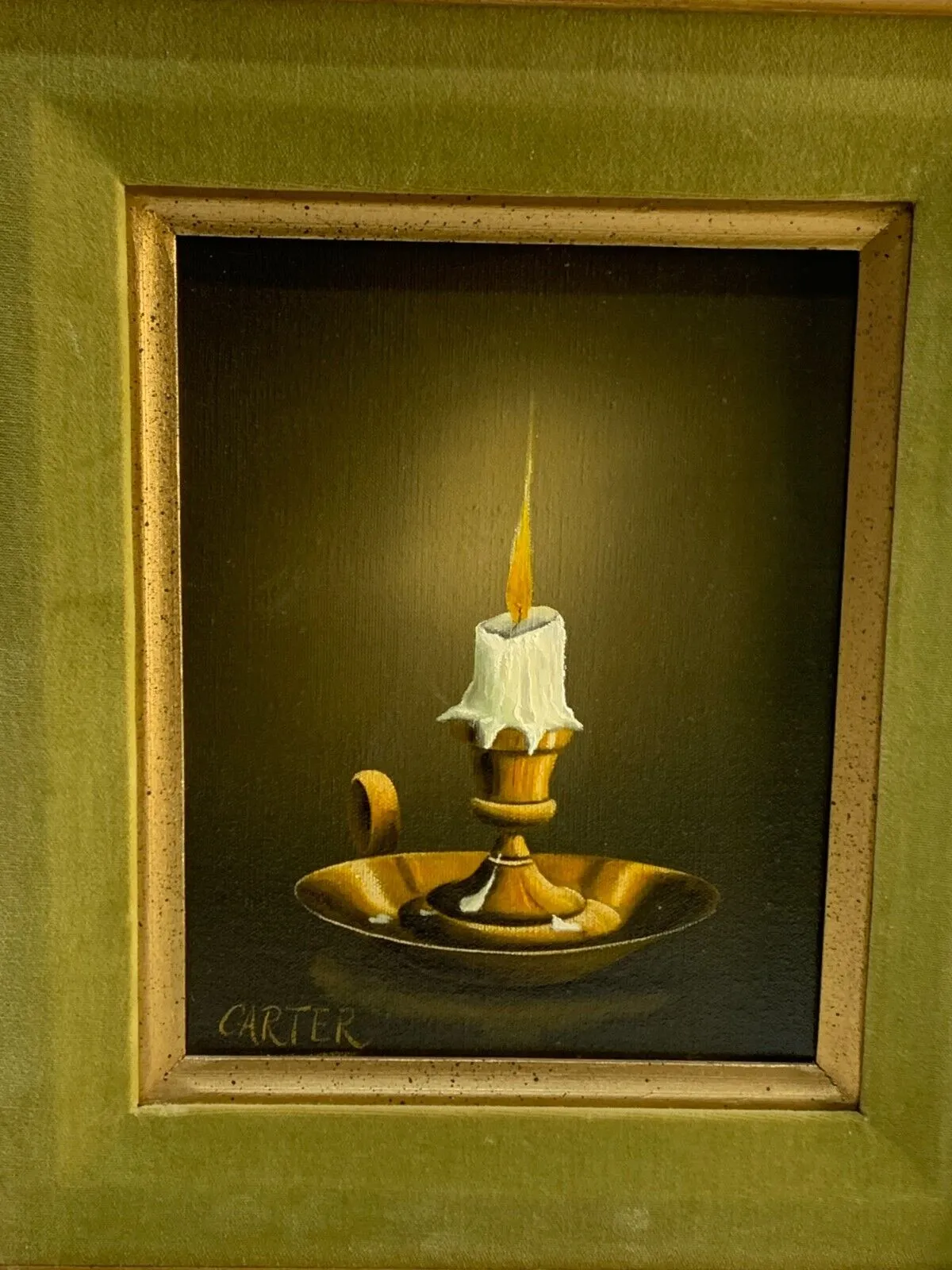 Still Life Painted On Canvas lit up Candle By Carter