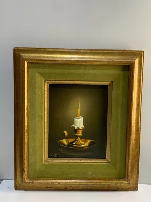 Still Life Painted On Canvas lit up Candle By Carter