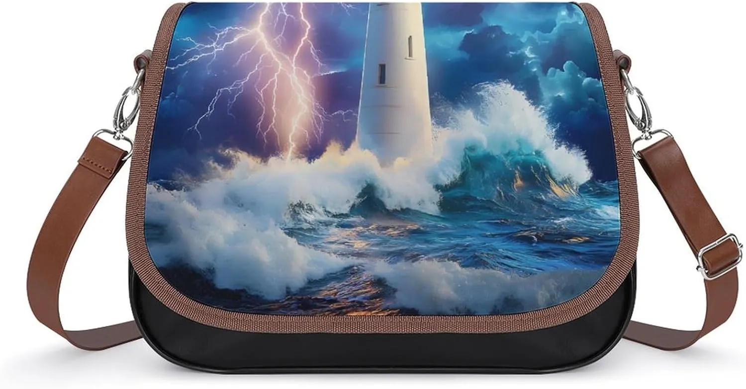 Stormy Lighthouse Fashion Crossbody Bags for Women Lightweight Shoulder Handbags Travel Purse with Strap Custom Gifts