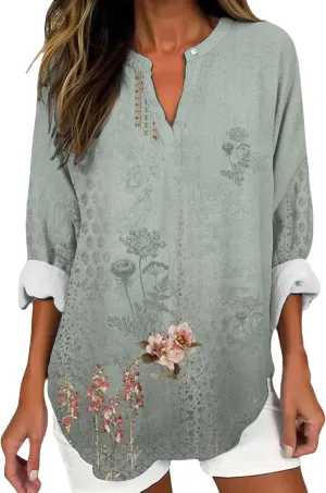 Striped Print Tees Summer Blouses Sleeve Cotton Faux Oversized T Shirt Cute Solid Three Quarter Length Tunic Tops