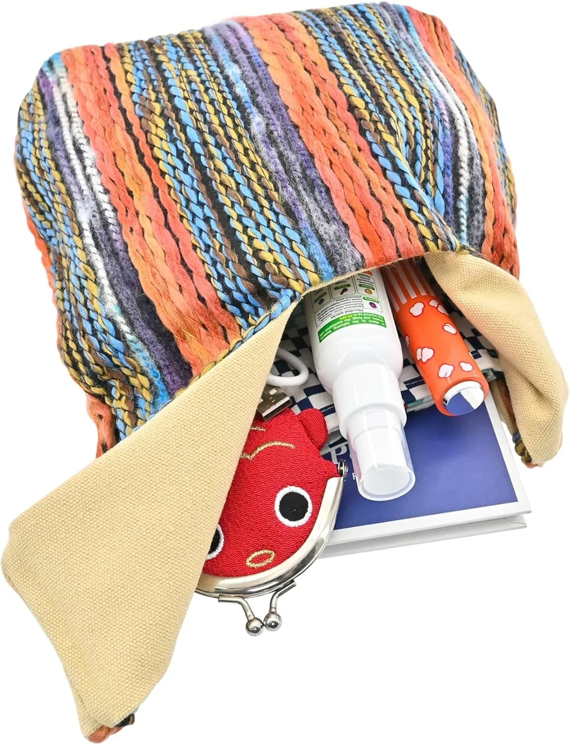 Stylish Cotton Japanese Pattern Wrist Bag Sleeve Knot Pouch Portable Canvas Tote Purse for Female, Women