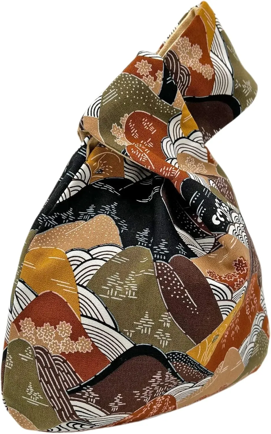 Stylish Cotton Japanese Pattern Wrist Bag Sleeve Knot Pouch Portable Canvas Tote Purse for Female, Women