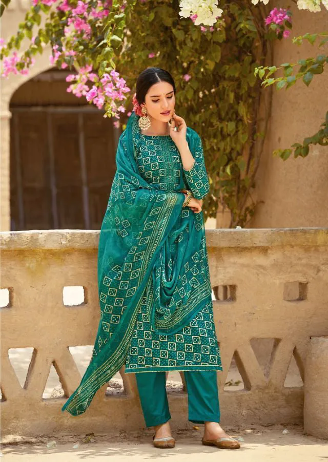 Sujyoti Unstitched Slub Cotton Printed Suit With Embroidery
