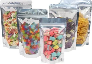 SumDirect Reusable Aluminium Foil Zipper Stand Up Food Pouches Bags with Notch for Food Storage 5.1x 7.8 Inches, 11.5oz, Pack of 50
