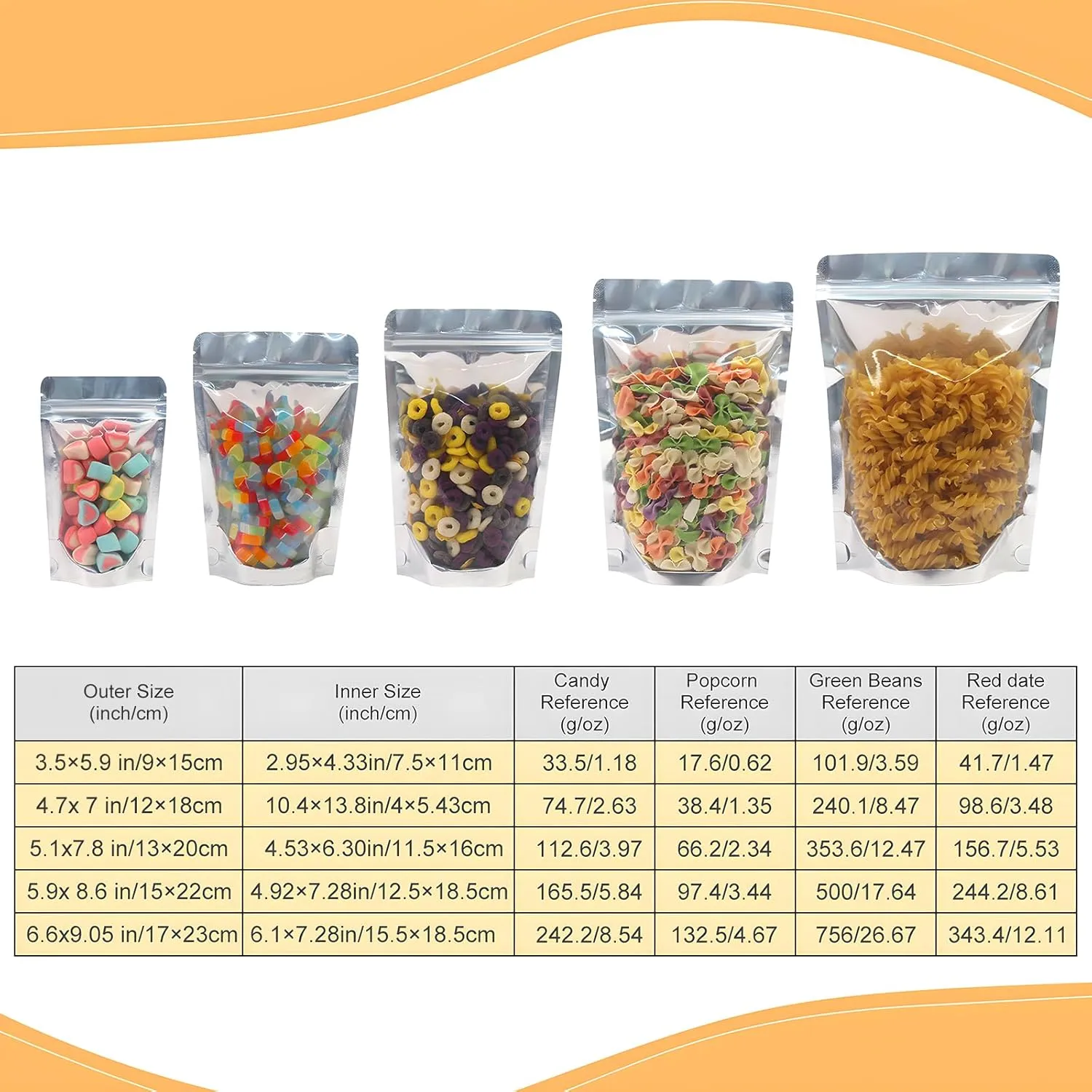 SumDirect Reusable Aluminium Foil Zipper Stand Up Food Pouches Bags with Notch for Food Storage 5.1x 7.8 Inches, 11.5oz, Pack of 50