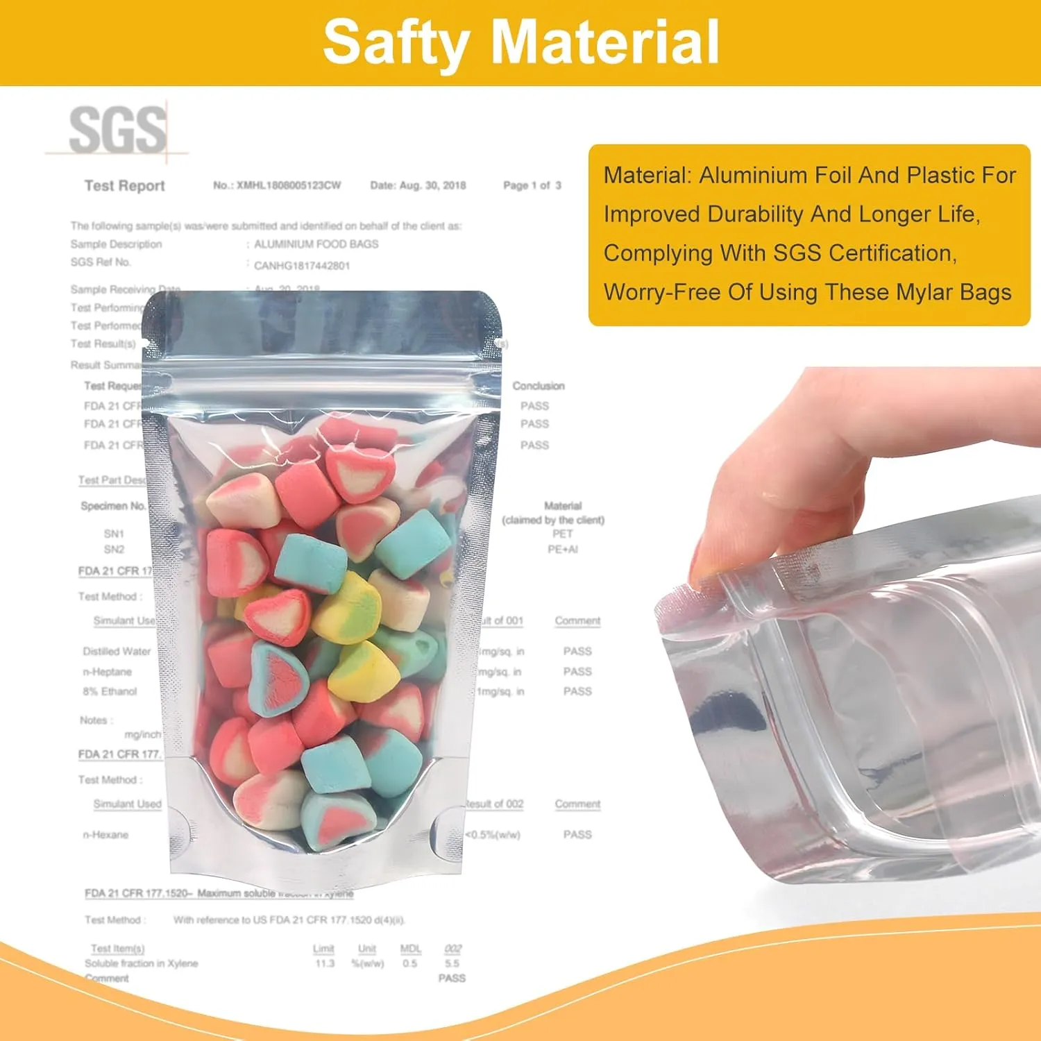 SumDirect Reusable Aluminium Foil Zipper Stand Up Food Pouches Bags with Notch for Food Storage 5.1x 7.8 Inches, 11.5oz, Pack of 50
