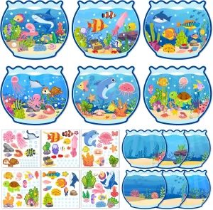 Summer Craft Kits for Kids Make A Ocean Animals Worlds Stickers Scene, Summer Craft Under The Sea Scene Sticker Shark Tropical Fish Sea Animal Bulk Set for Home Classroom Game Activities (24Set)