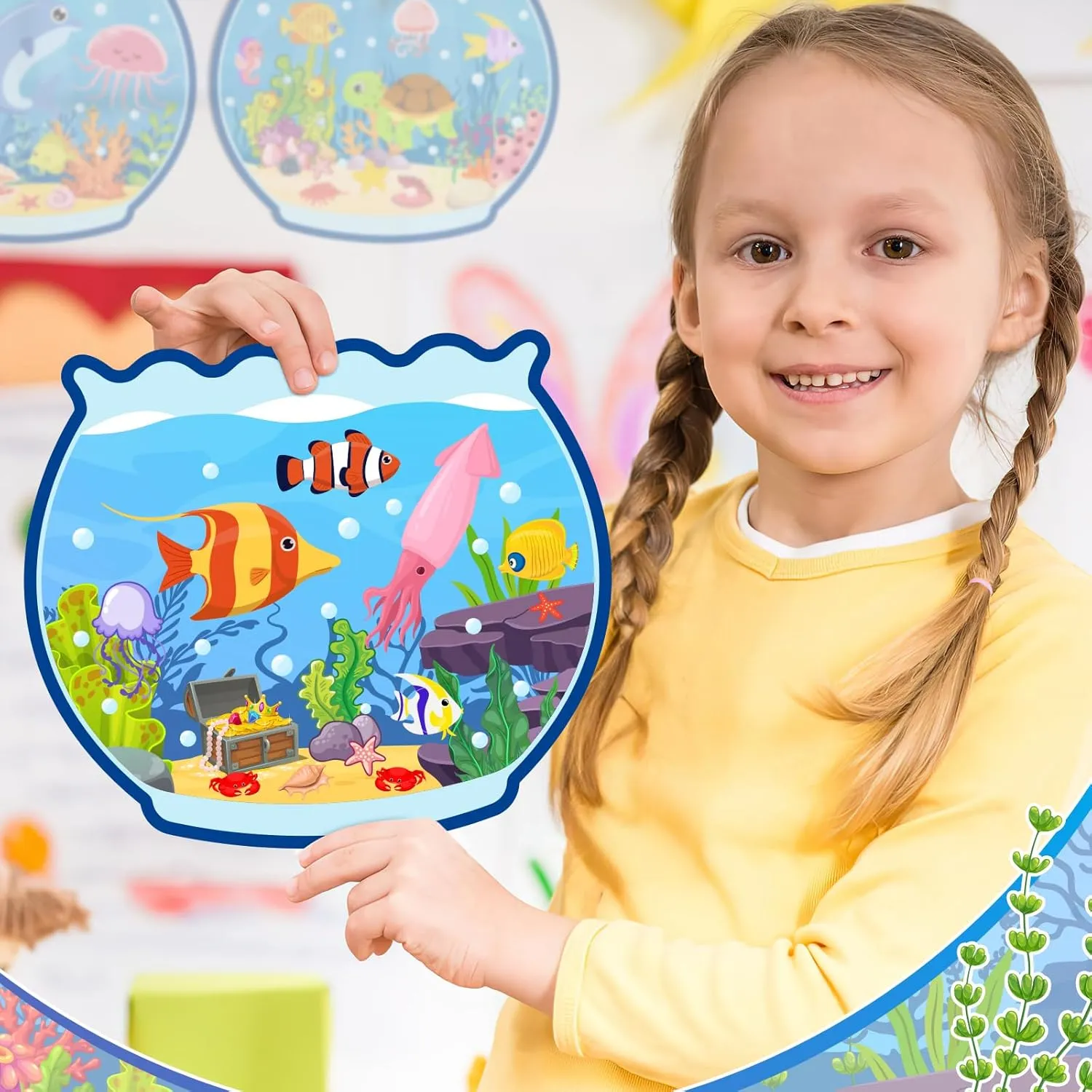 Summer Craft Kits for Kids Make A Ocean Animals Worlds Stickers Scene, Summer Craft Under The Sea Scene Sticker Shark Tropical Fish Sea Animal Bulk Set for Home Classroom Game Activities (24Set)
