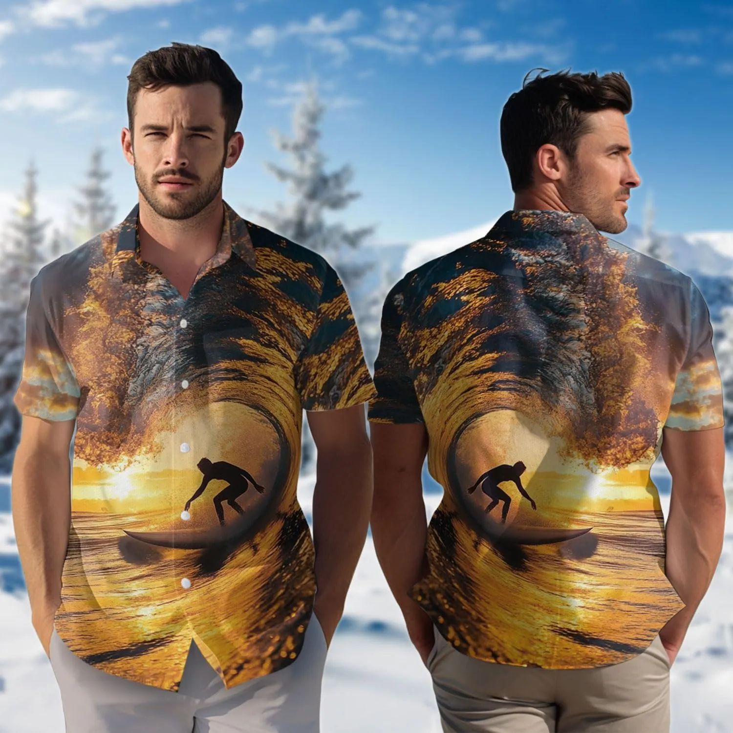Surfers Hawaiian Shirts for Men - Summer Button Down Mens Hawaiian Shirts Short Sleeve S 98