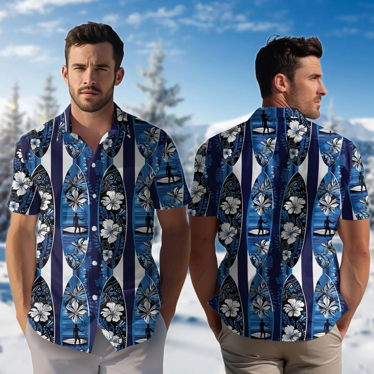 Surfers Hawaiian Shirts for Men - Summer Button Down Mens Hawaiian Shirts Short Sleeve S 98
