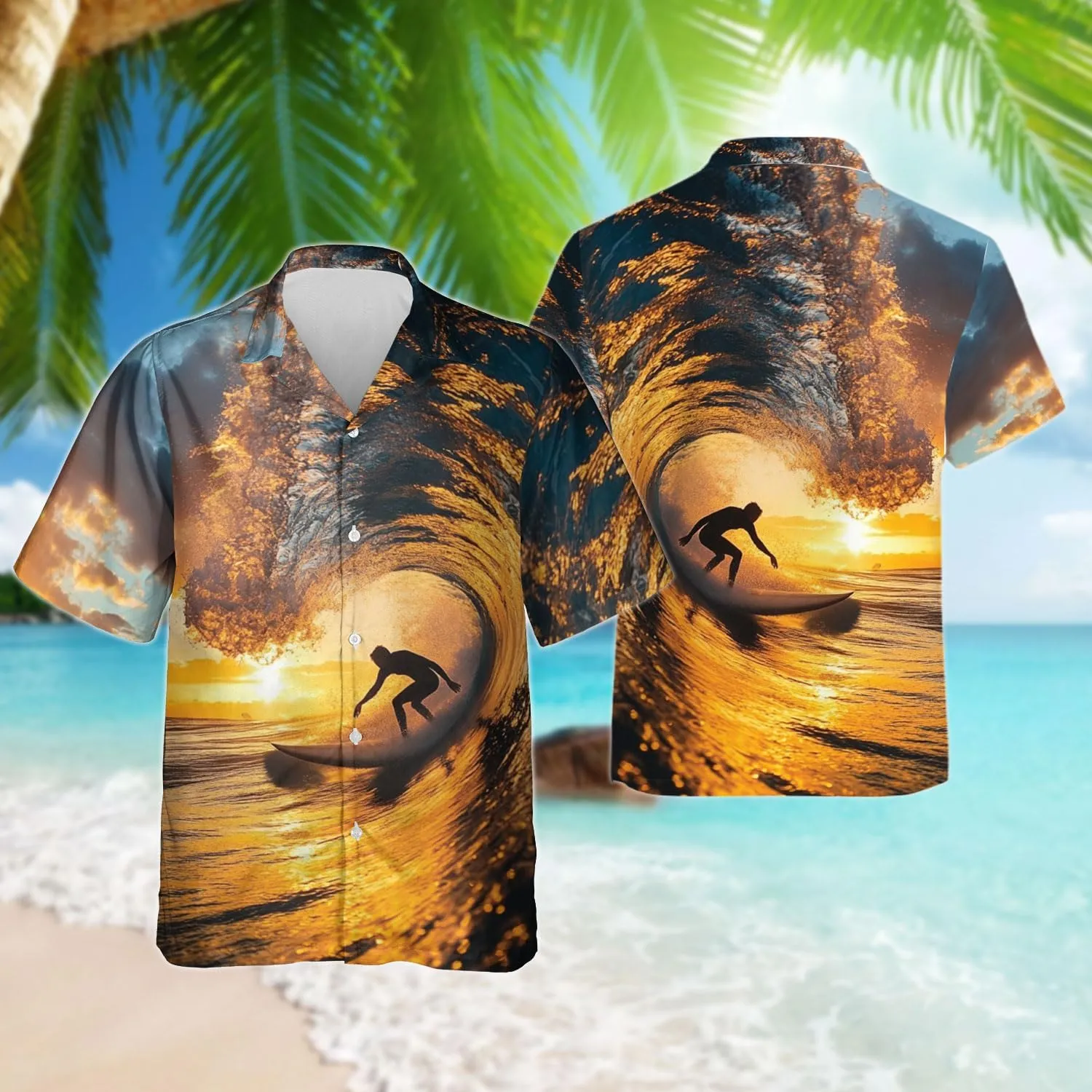 Surfers Hawaiian Shirts for Men - Summer Button Down Mens Hawaiian Shirts Short Sleeve S 98