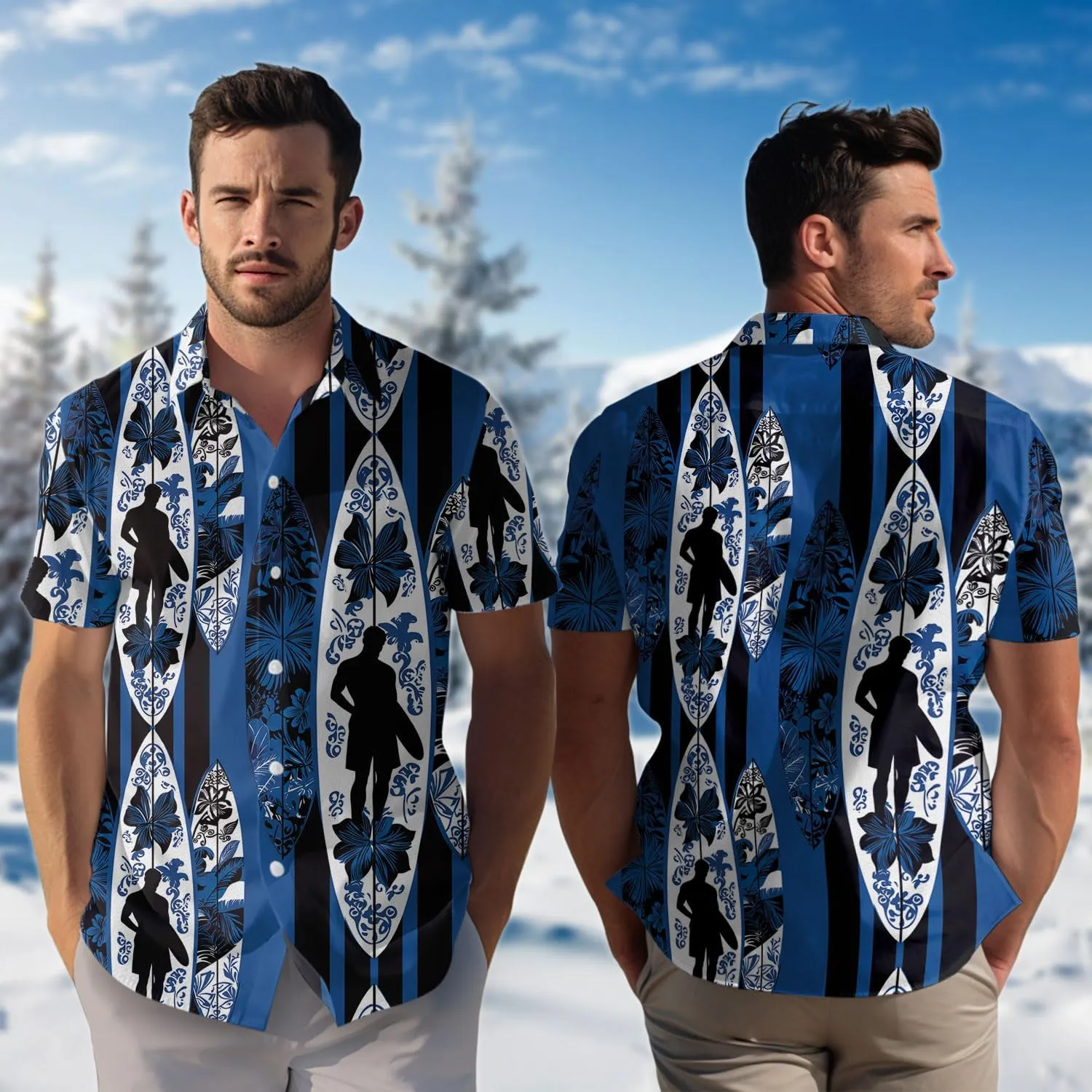Surfers Hawaiian Shirts for Men - Summer Button Down Mens Hawaiian Shirts Short Sleeve S 98