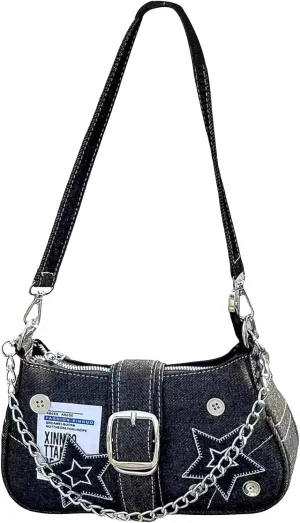 SweatyRocks Women's Casual Pattern Y2K Flap Handle Shoulder Bag Mini Chain Handbags Purses