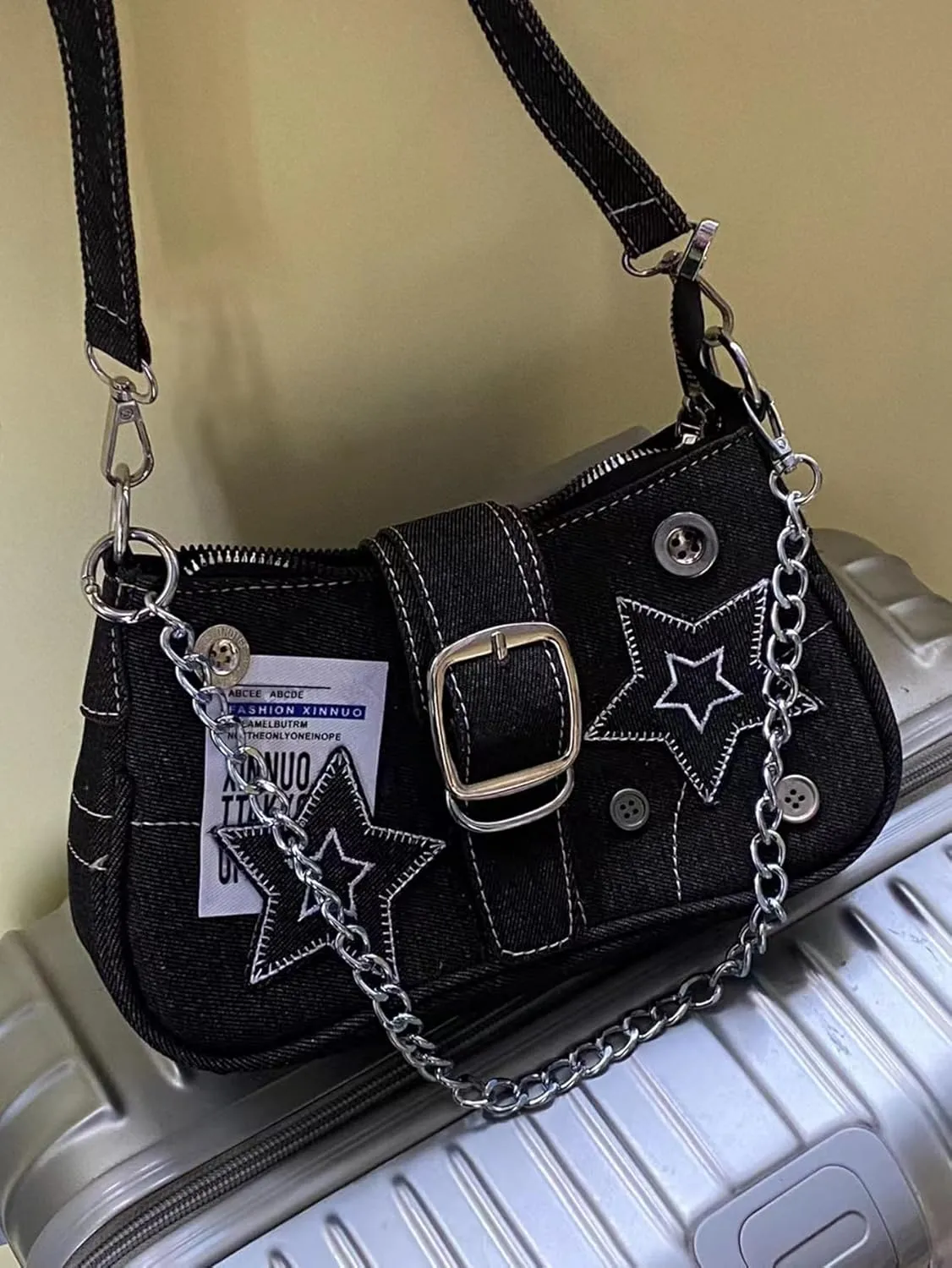 SweatyRocks Women's Casual Pattern Y2K Flap Handle Shoulder Bag Mini Chain Handbags Purses