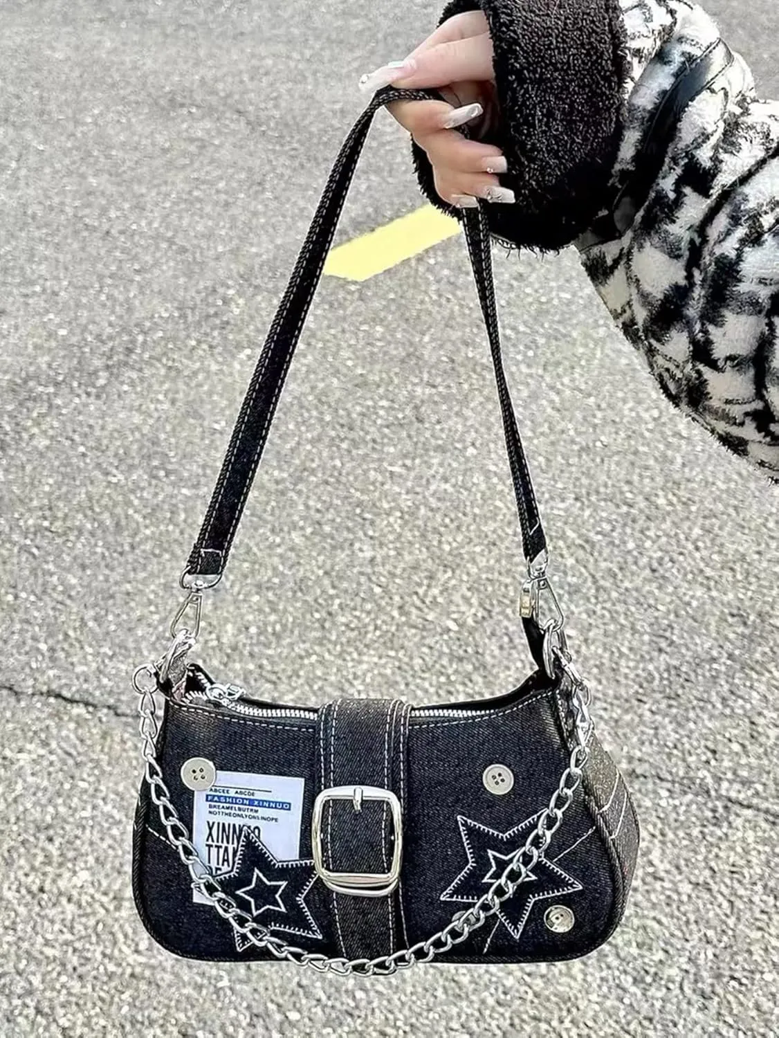 SweatyRocks Women's Casual Pattern Y2K Flap Handle Shoulder Bag Mini Chain Handbags Purses