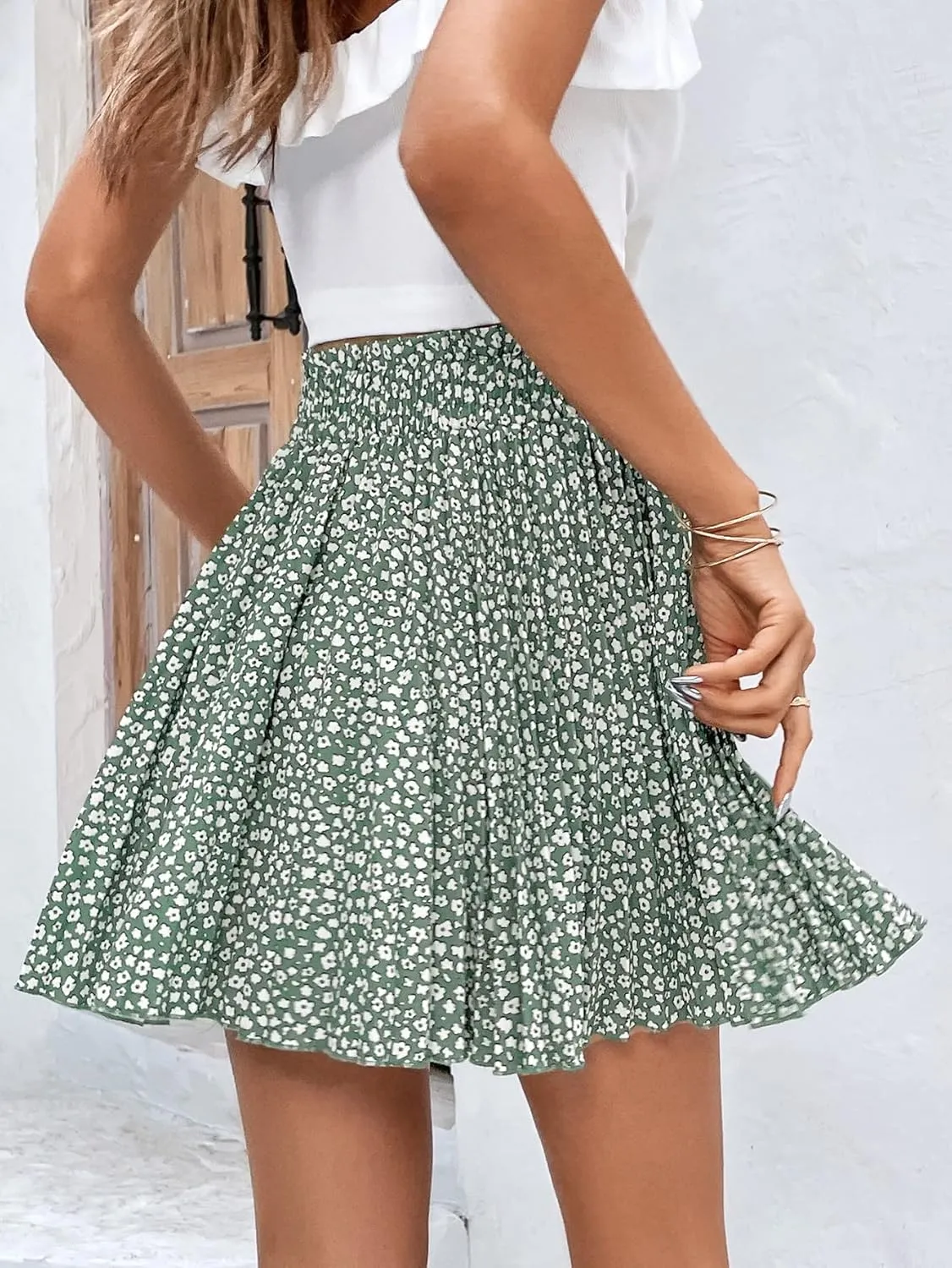 SweatyRocks Women's High Waist Mini Pleated Skater Skirt Flared A-Line Floral Short Skirt