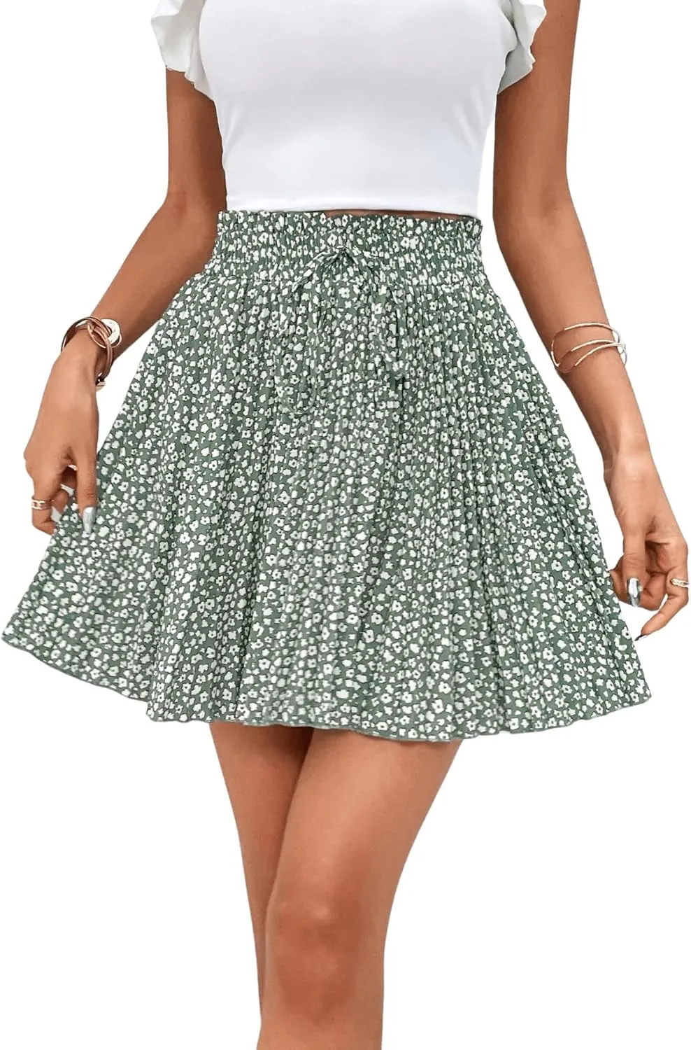 SweatyRocks Women's High Waist Mini Pleated Skater Skirt Flared A-Line Floral Short Skirt
