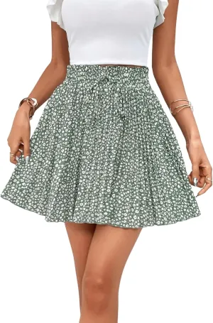 SweatyRocks Women's High Waist Mini Pleated Skater Skirt Flared A-Line Floral Short Skirt