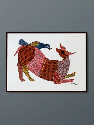 Symphony of Colors: A Harmonious Tale on Canvas Gond Painting by Kailash Pradhan