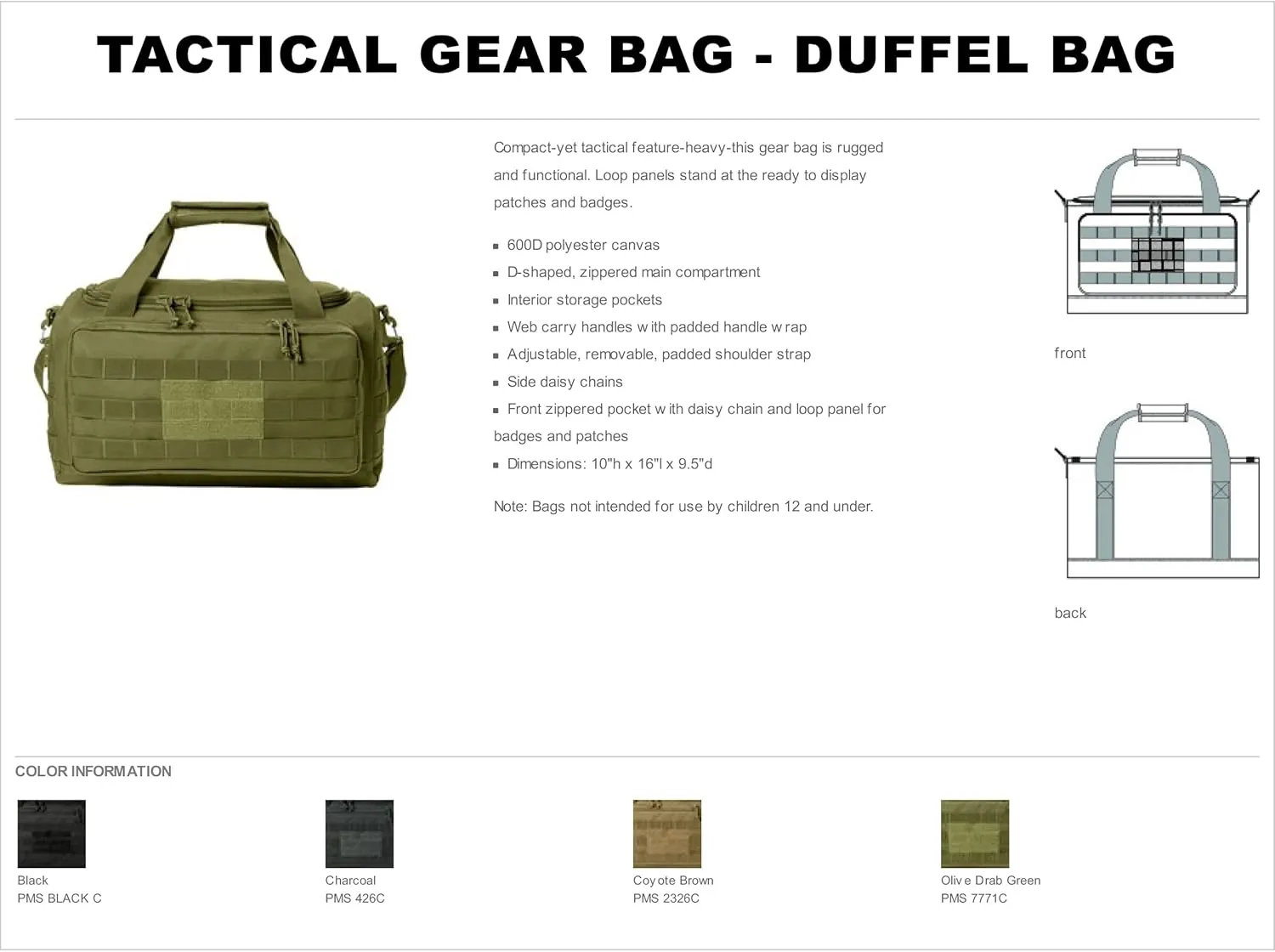 Tactical Gear bag Heavy Duty Duffel Gym bag Custom Embroidered with your own text (Charcoal - Gear Bag)