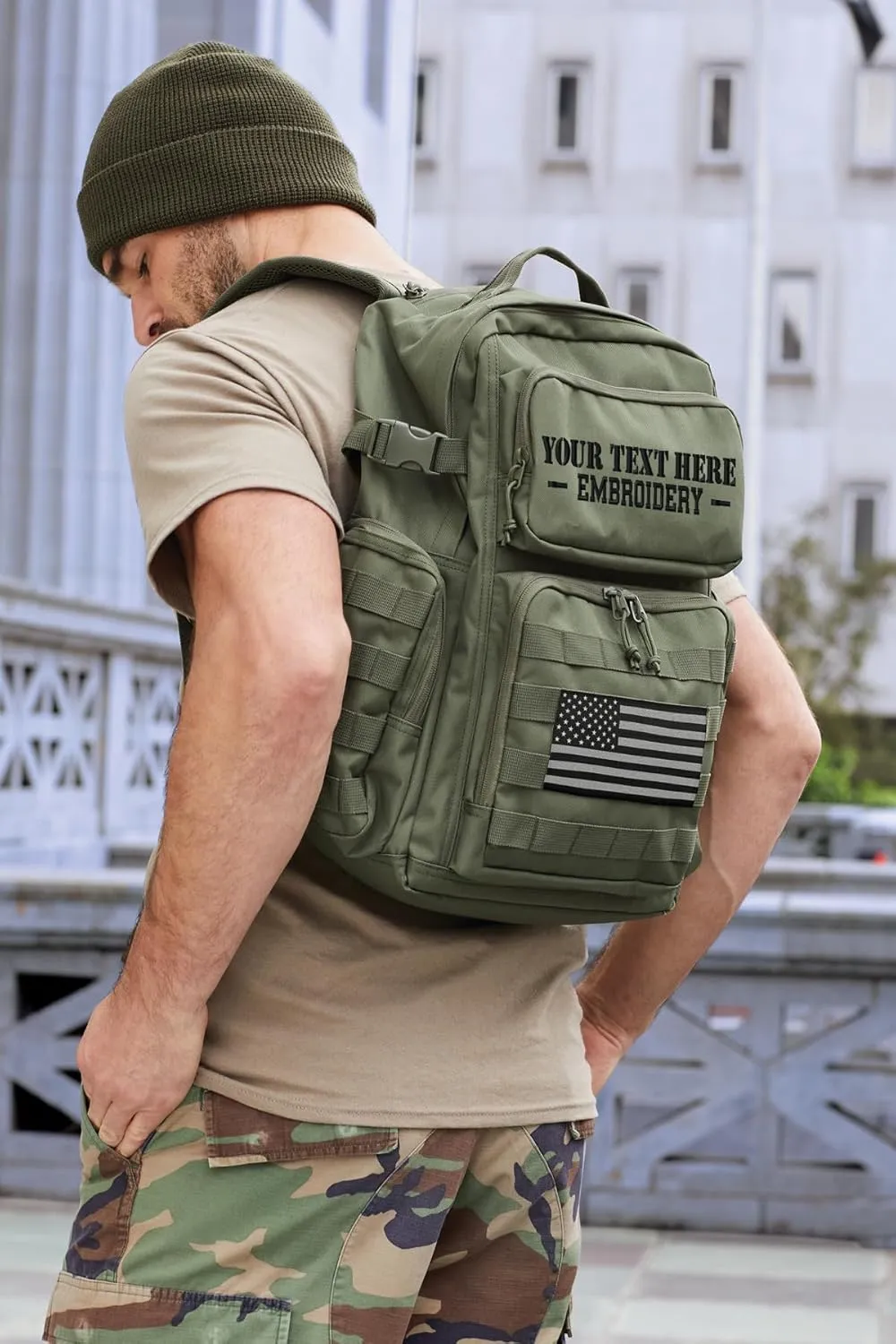 Tactical Gear bag Heavy Duty Duffel Gym bag/Tactical Backpack Custom Embroidered with your own text (Black Backpack)