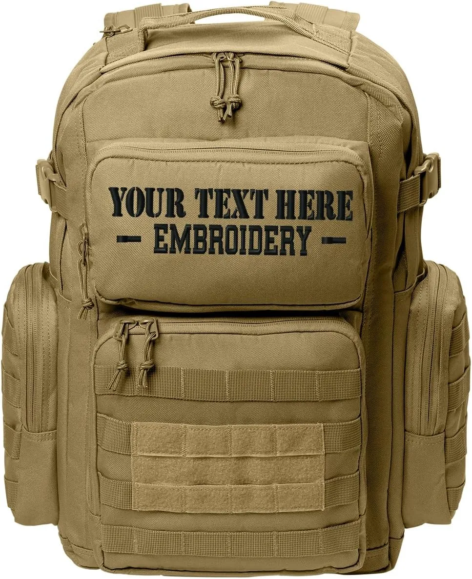 Tactical Gear bag Heavy Duty Duffel Gym bag/Tactical Backpack Custom Embroidered with your own text (Coyote Brown Backpack)