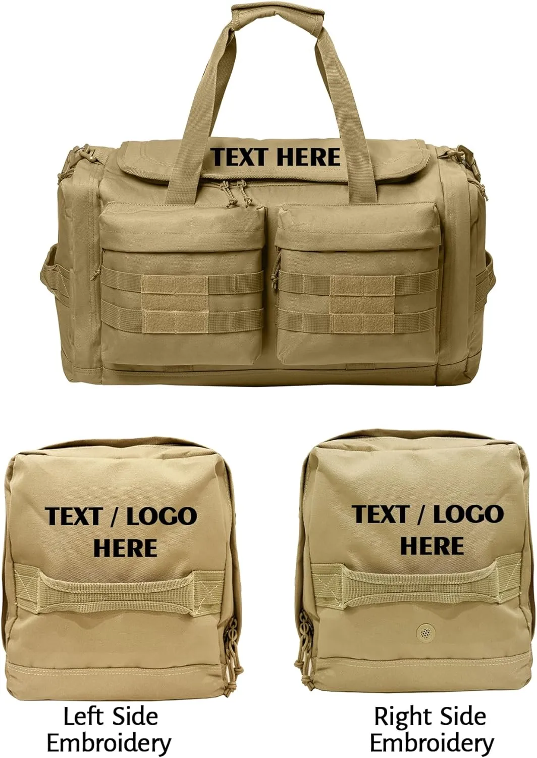 Tactical Gear bag Heavy Duty Duffel Gym bag/Tactical Backpack Custom Embroidered with your own text (Coyote Brown - Duffel Bag)