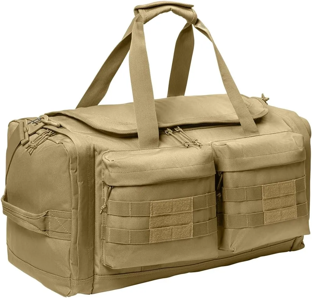 Tactical Gear bag Heavy Duty Duffel Gym bag/Tactical Backpack Custom Embroidered with your own text (Coyote Brown - Duffel Bag)