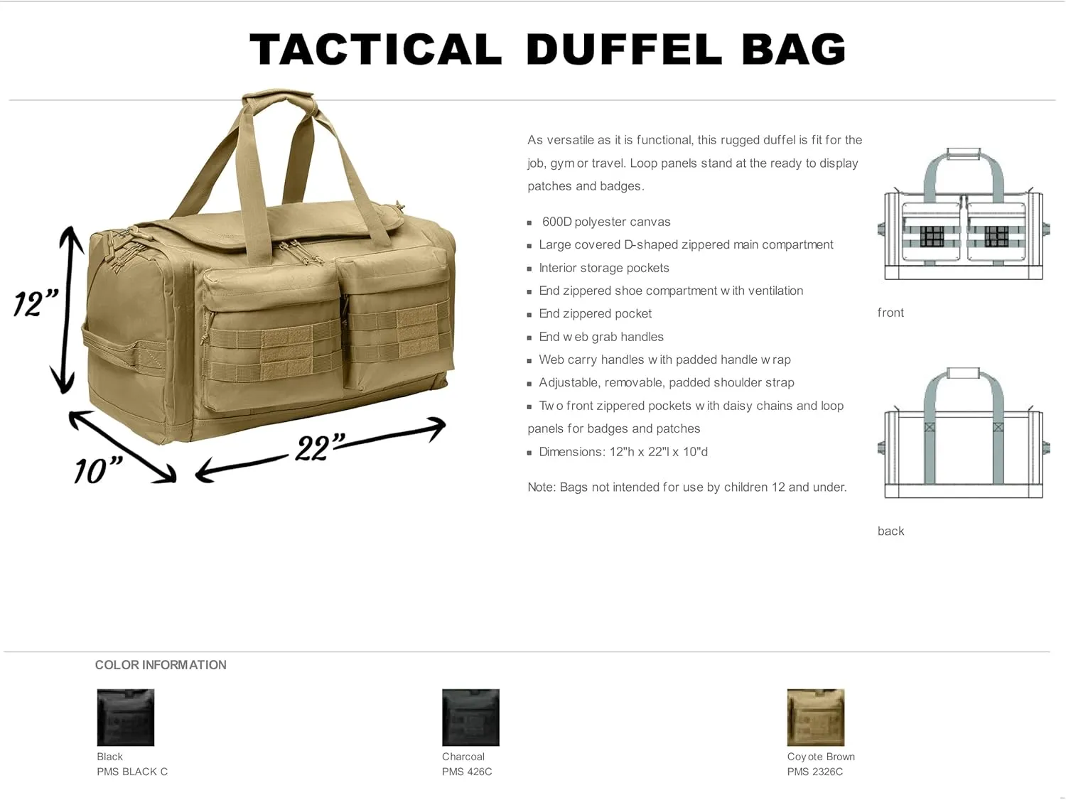 Tactical Gear bag Heavy Duty Duffel Gym bag/Tactical Backpack Custom Embroidered with your own text (Coyote Brown - Duffel Bag)
