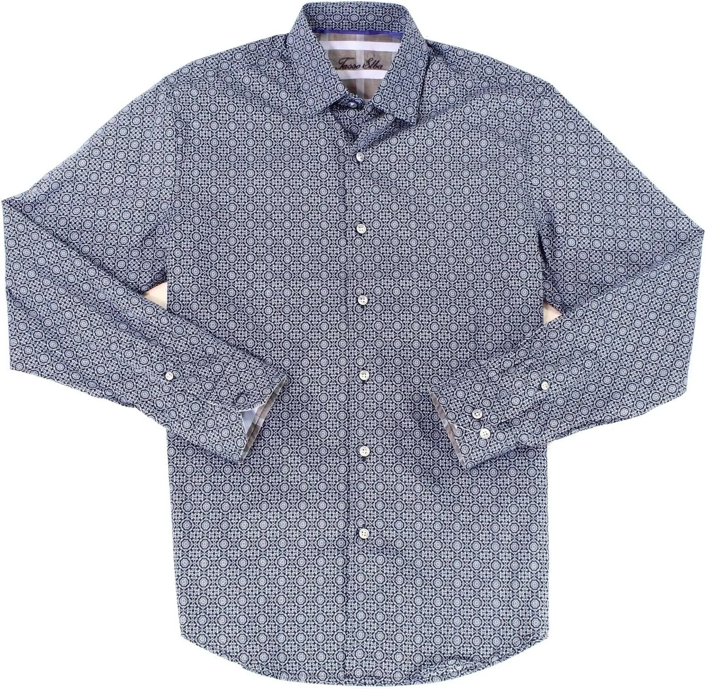 Tasso Elba Mens 100 Cotton Long Sleeve Shirt Navy Combo S