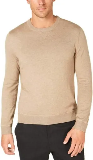 Tasso Elba Mens Knit Crew Neck Pullover Sweater Taupe L