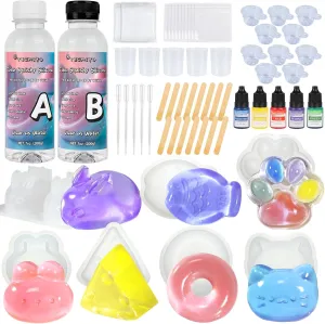 TECMIYO Taba DIY Clear Squishy Kit with 7 Molds – 14oz 1:1 AB Transparent Silicone Gel for Making Squishies