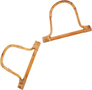TEHAUX Elegant Comfortable 2pcs Rattan Bag Handles Handbag Grip Replacements Rustic Design for DIY Craft Purse