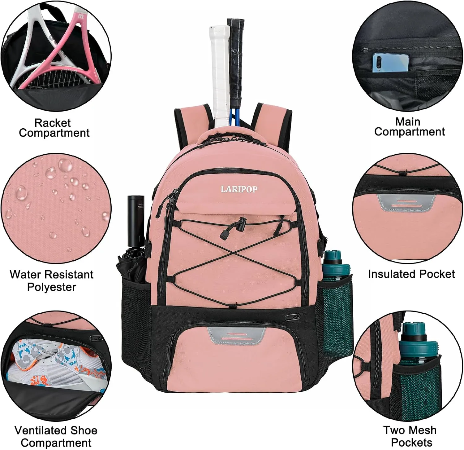 Tennis Bag Tennis Backpack for Women and Men 2 Rackets with Separate Shoe Compartment