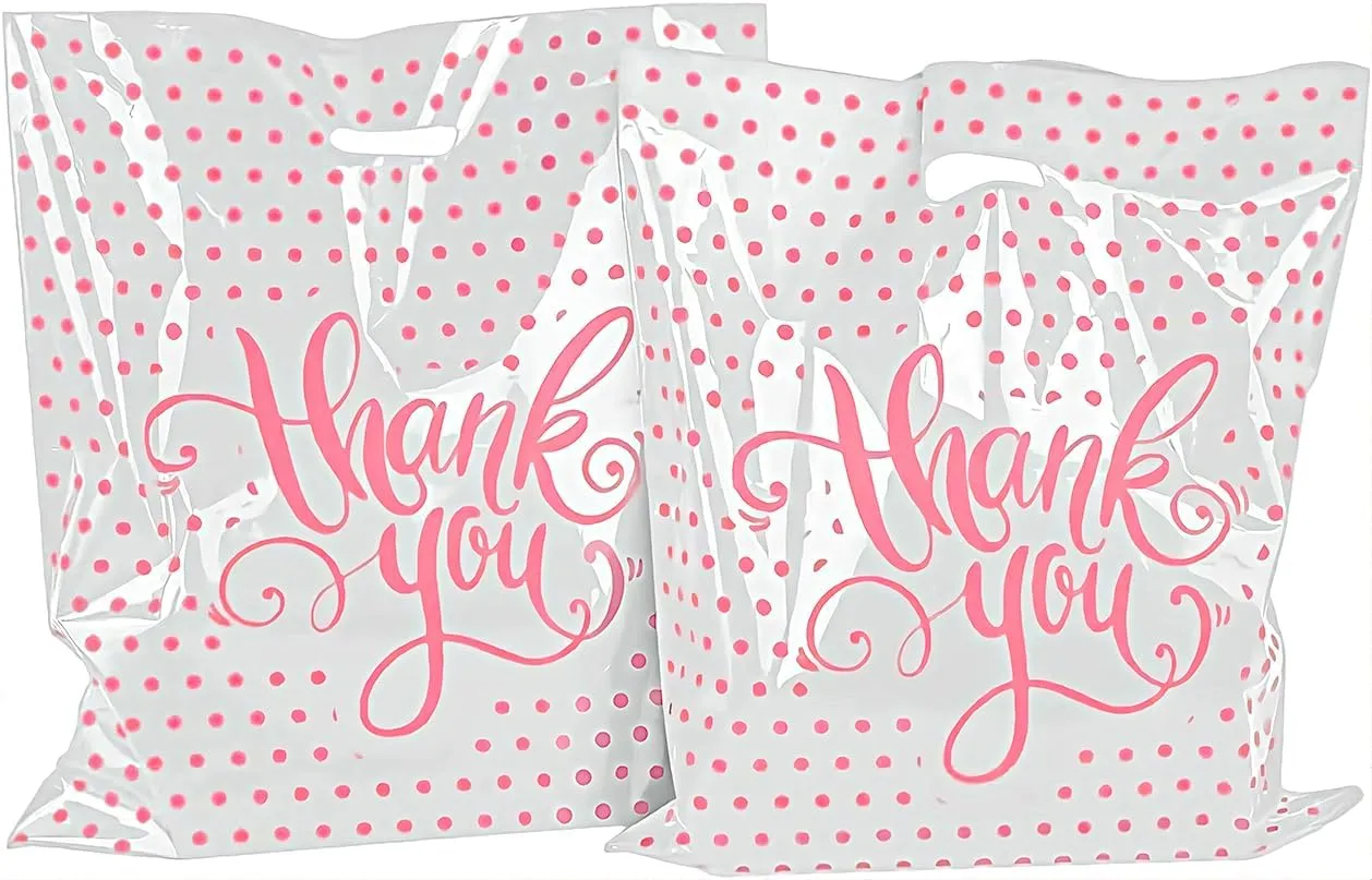 Thank You Bags For Business | Plastic Shopping Bags With Handles | 16x18 White 1.75 Mil, 100pack