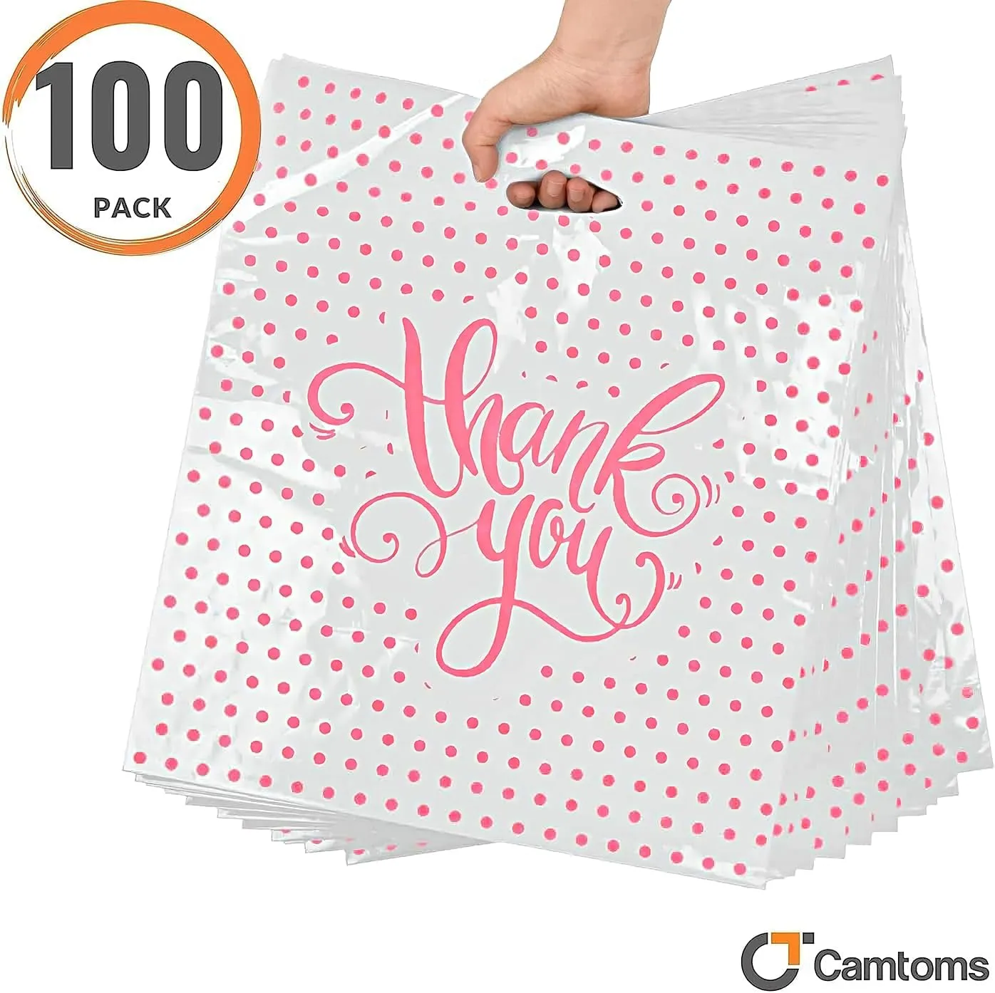 Thank You Bags For Business | Plastic Shopping Bags With Handles | 16x18 White 1.75 Mil, 100pack
