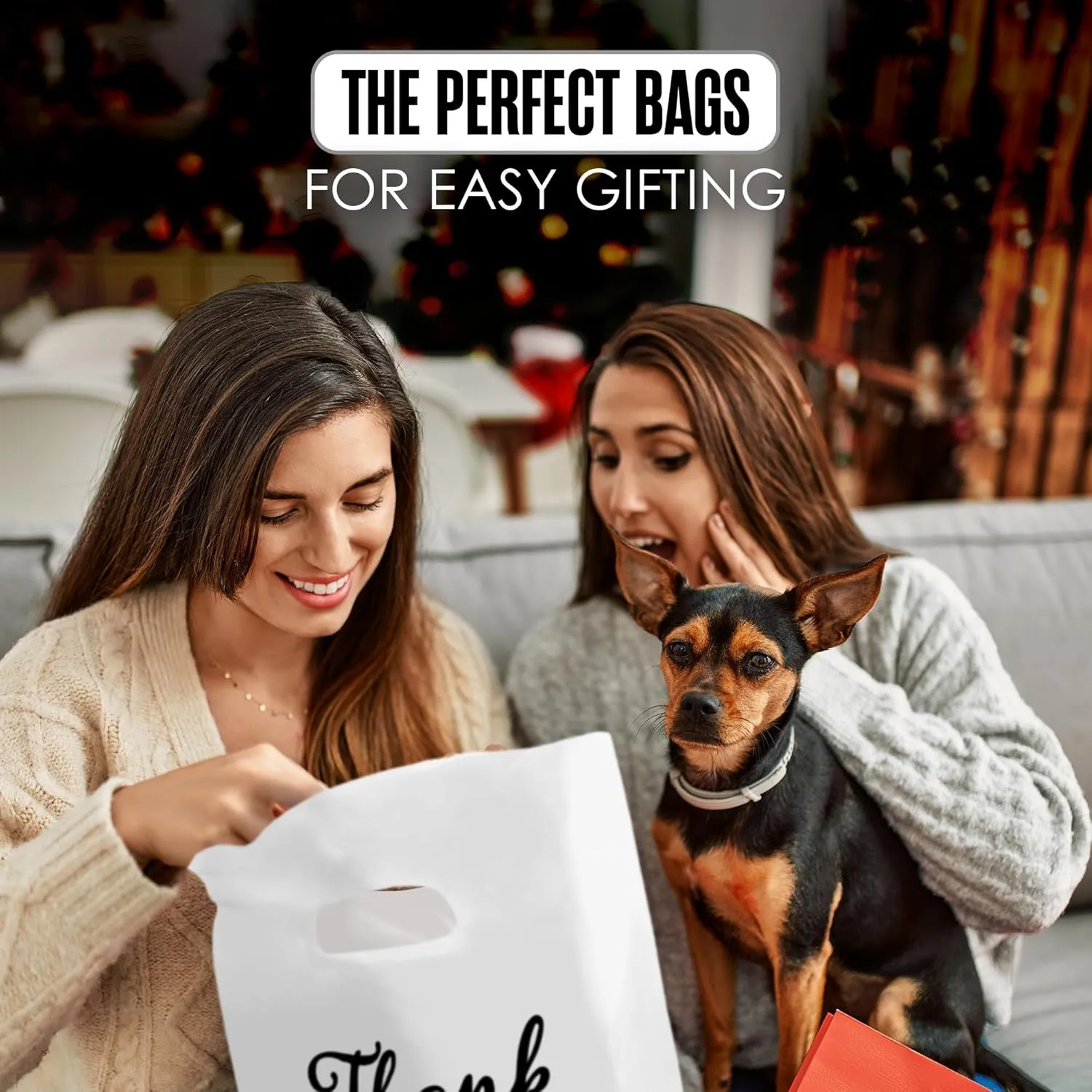 Thank You Bags, Merchandise Bags, Thank You Plastic Bag, For Boutique, Retail, Shopping, Gift, Small Business, Customers, Product, Vendor, Store, Events, With Handles, White, 12” x 15”, Bulk 100 Pack