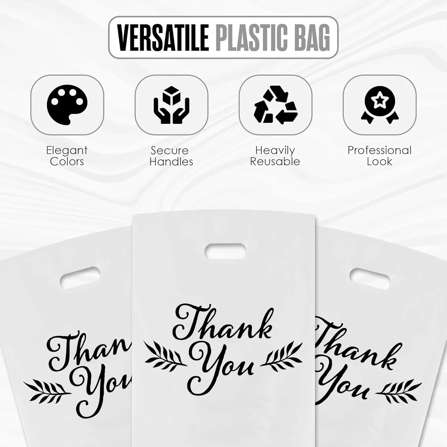 Thank You Bags, Merchandise Bags, Thank You Plastic Bag, For Boutique, Retail, Shopping, Gift, Small Business, Customers, Product, Vendor, Store, Events, With Handles, White, 12” x 15”, Bulk 100 Pack